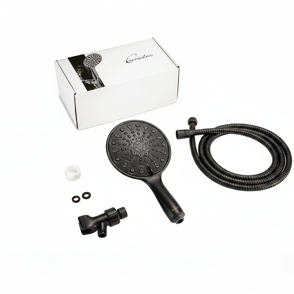 Handheld Shower Head, 6" Oil-Rubbed Bronze Face 6 Spray Setting Shower Head with High Pressure, Brass Swivel Ball Mount and Extra Long Flexible Stainless Steel Hose, 1.8 GPM for California