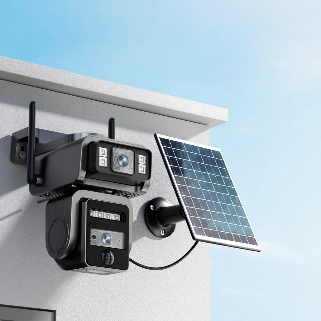 Seckun Solar Cctv Wifi Security Camera with Spotlight 1080P HD Clear Picture Plr Motiondetection Color Night Vision Waterproof Black Security Wireless Camera Dual Lenses No Dead Ends Automatic Tracking Wireless Deals for You Two-Way Audio Aj19-Wifi