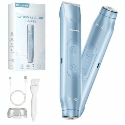 Akunbem Bikini Trimmer for Women, Electric Shaver and Razor Rechargeable 2-In-1 Body and Facial Epilator, Dual Heads for Painless Trimming of Pubic Hair, Face, Underarms and Legs, IPX7 Waterproof. Christmas Gift New Year Gift Shaving Grooming