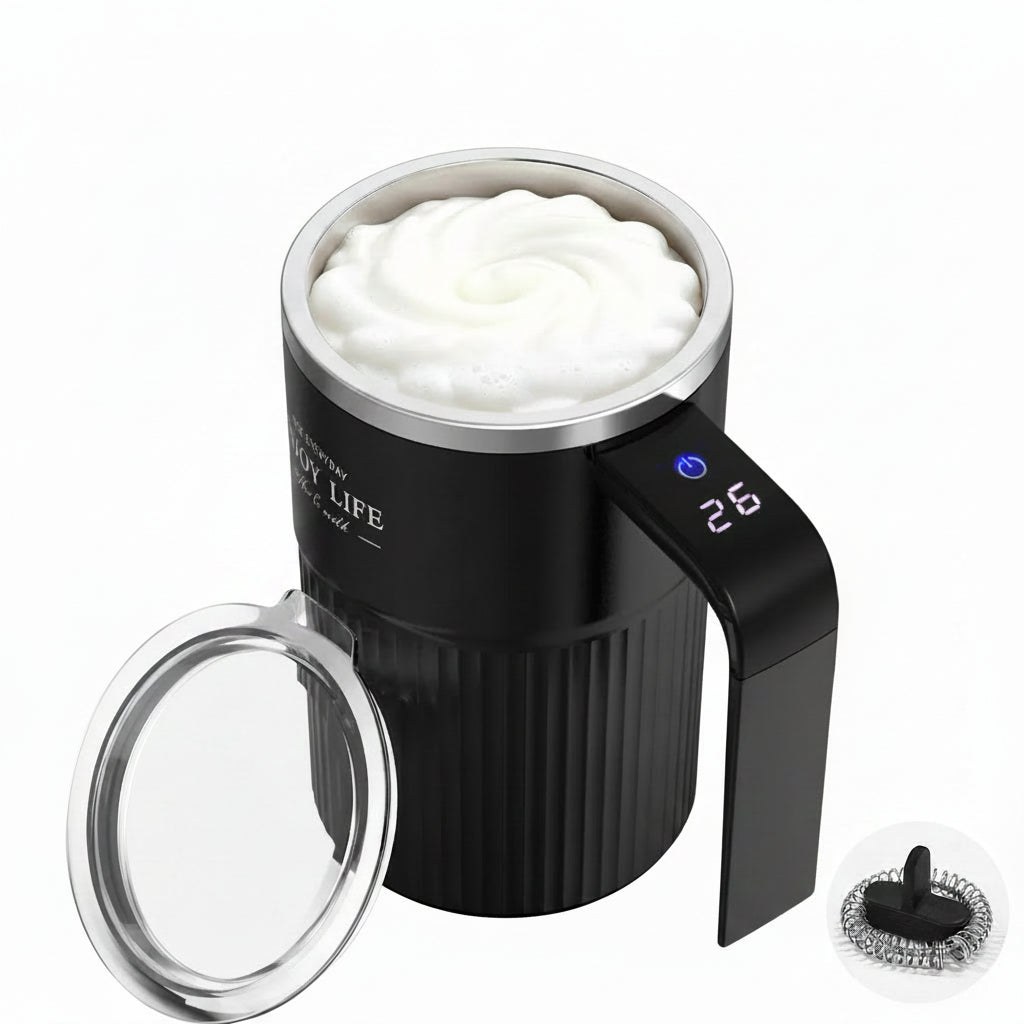 Upgraded Milk & Coffee Frother Stirring Mug, Durable, Intelligent Temperature Display, USB Rechargeable Drink Mixer, Automatic Stirring Cup, Suitable for Coffee, Tea & Hot Chocolate