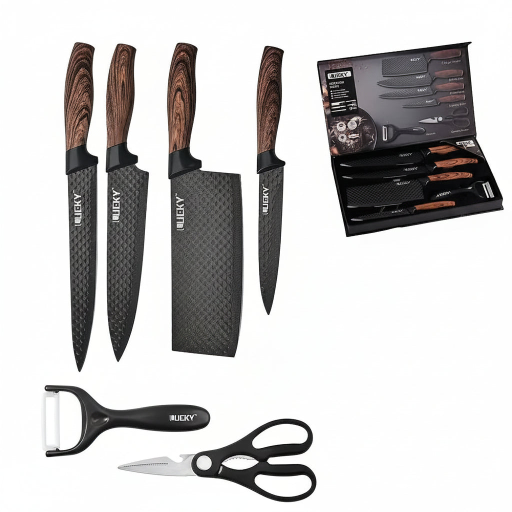 Professional 6-18Piece Kitchen Knife Set, Including Chef'S Knife, Slicing Knife, Paring Knife, and Scissors, Made of High-Carbon Stainless Steel for Exceptional Sharpness, with Non-Stick Ergonomic Wooden Handles. This Chef'S Knife Set Is Suitable for Home