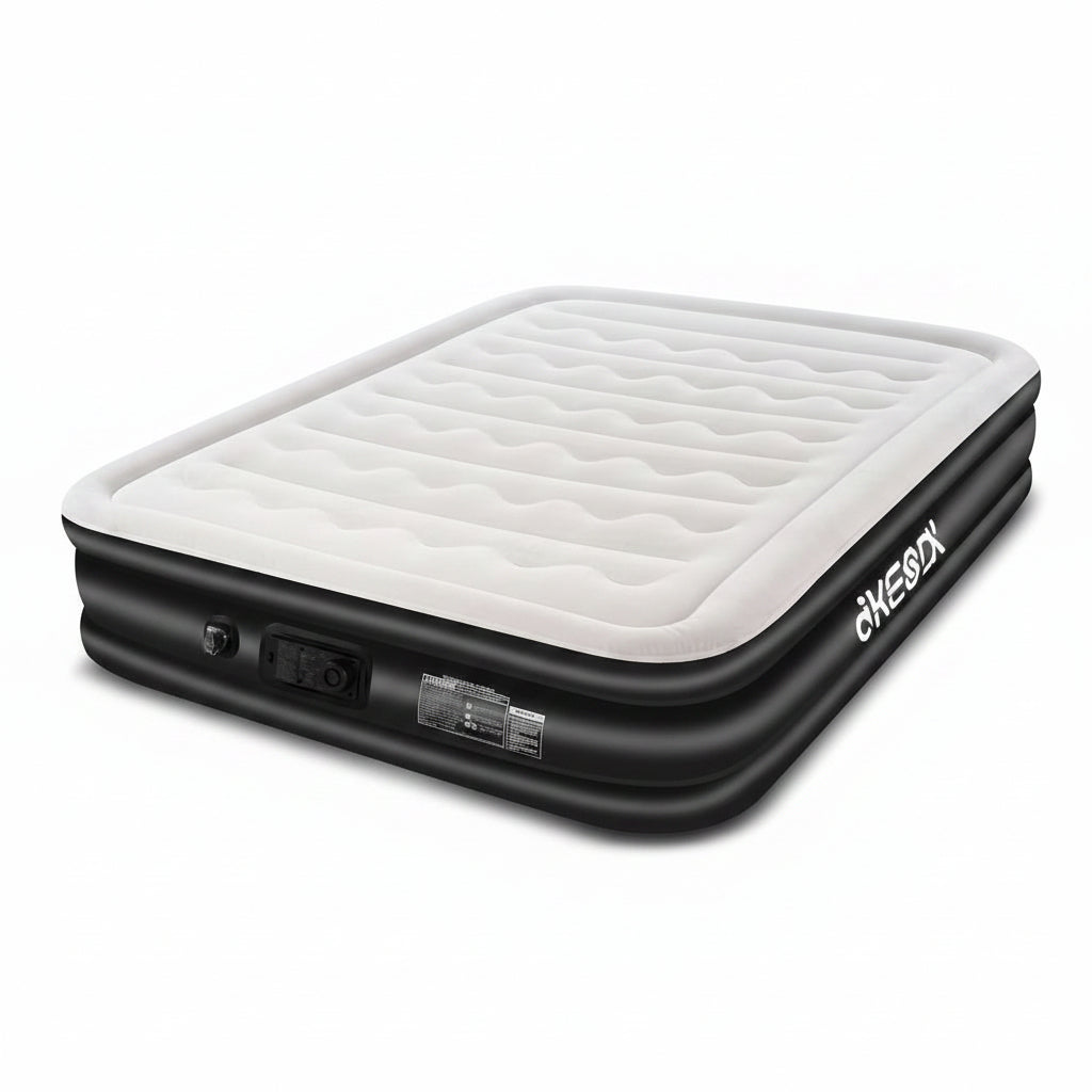Air Mattress Queen with Built in Pump,Comfortable Waterproof Flocked Surface Inflatable Mattress for Temporary Family Stays and Travel,16-Inch Blow up Mattress Inflates in 3 Minutes