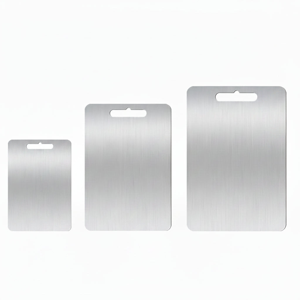 3PCS Stainless Steel Cutting Board Set S+M+L Sizes Food-Grade Metal Chopping Boards for Meat Vegetables & Ultrathin & Durable, Portable & Rust-Resistant Easy to Clean More Edge-Smoothing Kitchen Tools - Kitchenware