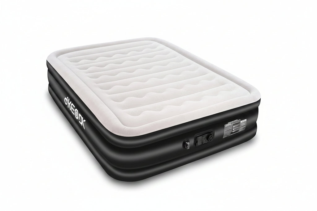 Air Mattress Queen with Built in Pump,Comfortable Waterproof Flocked Surface Inflatable Mattress for Temporary Family Stays and Travel,16-Inch Blow up Mattress Inflates in 3 Minutes