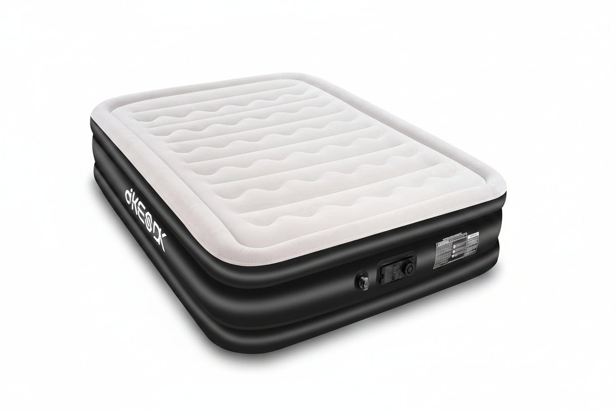 Air Mattress Queen with Built in Pump,Comfortable Waterproof Flocked Surface Inflatable Mattress for Temporary Family Stays and Travel,16-Inch Blow up Mattress Inflates in 3 Minutes