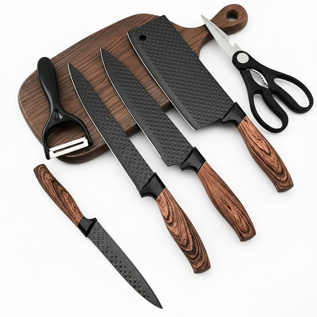 Professional 6-18Piece Kitchen Knife Set, Including Chef'S Knife, Slicing Knife, Paring Knife, and Scissors, Made of High-Carbon Stainless Steel for Exceptional Sharpness, with Non-Stick Ergonomic Wooden Handles. This Chef'S Knife Set Is Suitable for Home