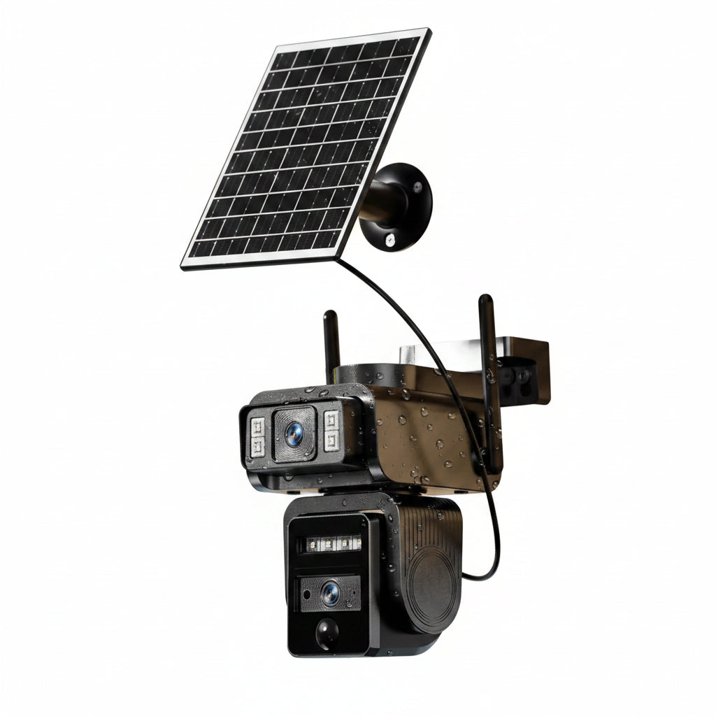 Seckun Solar Cctv Wifi Security Camera with Spotlight 1080P HD Clear Picture Plr Motiondetection Color Night Vision Waterproof Black Security Wireless Camera Dual Lenses No Dead Ends Automatic Tracking Wireless Deals for You Two-Way Audio Aj19-Wifi