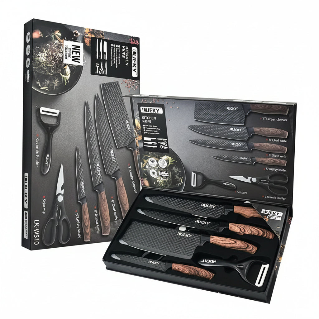 Professional 6-18Piece Kitchen Knife Set, Including Chef'S Knife, Slicing Knife, Paring Knife, and Scissors, Made of High-Carbon Stainless Steel for Exceptional Sharpness, with Non-Stick Ergonomic Wooden Handles. This Chef'S Knife Set Is Suitable for Home